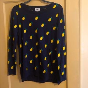 Old Navy blue sweater with lemons, great condition